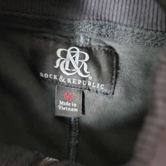 Rock & Republic Zip Up Jacket Mens M Gray Cotton Blend Mock Neck Front Pockets - Picture 5 of 10